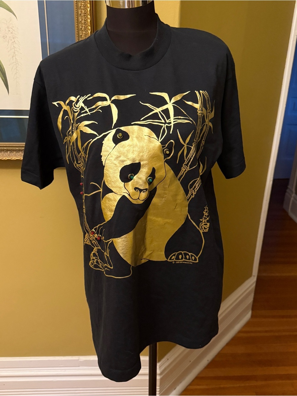 1989 Screen Stars Black Tee with Metallic Gold Panda Graphic